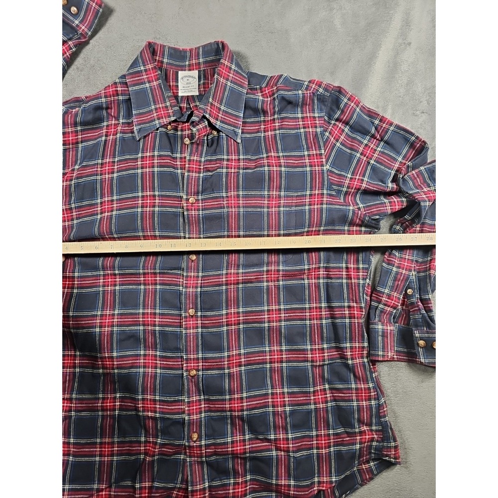 Brooks Brothers Flannel Shirt Men XL Red Black Blue Plaid Regent Fit 100% Cotton - Picture 4 of 5